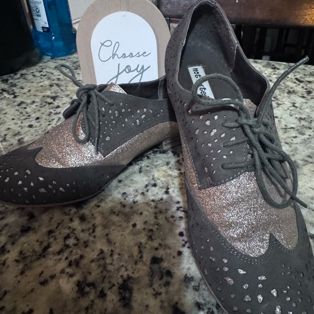 Not Rated Enough Gray and Gold Glitter Oxfords